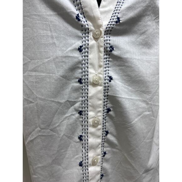 C&A White Bohemian Cap Sleeve Blouse XL Button Front Blue Decor Indie Capsule - Picture 4 of 8